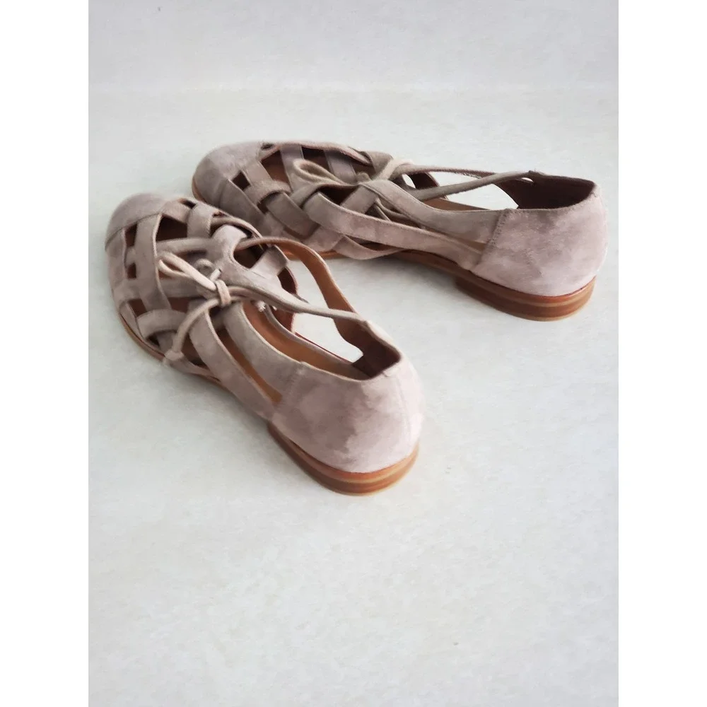 Jeffrey Campbell Canela Flats Taupe Suede Woven Huarache Sandals Size 6.5 Boho‎